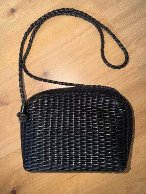 CEM Vintage Black Woven Genuine Leather Crossbody Bag with Braided Strap
